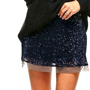 Free People Sequin Mini Skirt with velvet waistband and mesh bottom